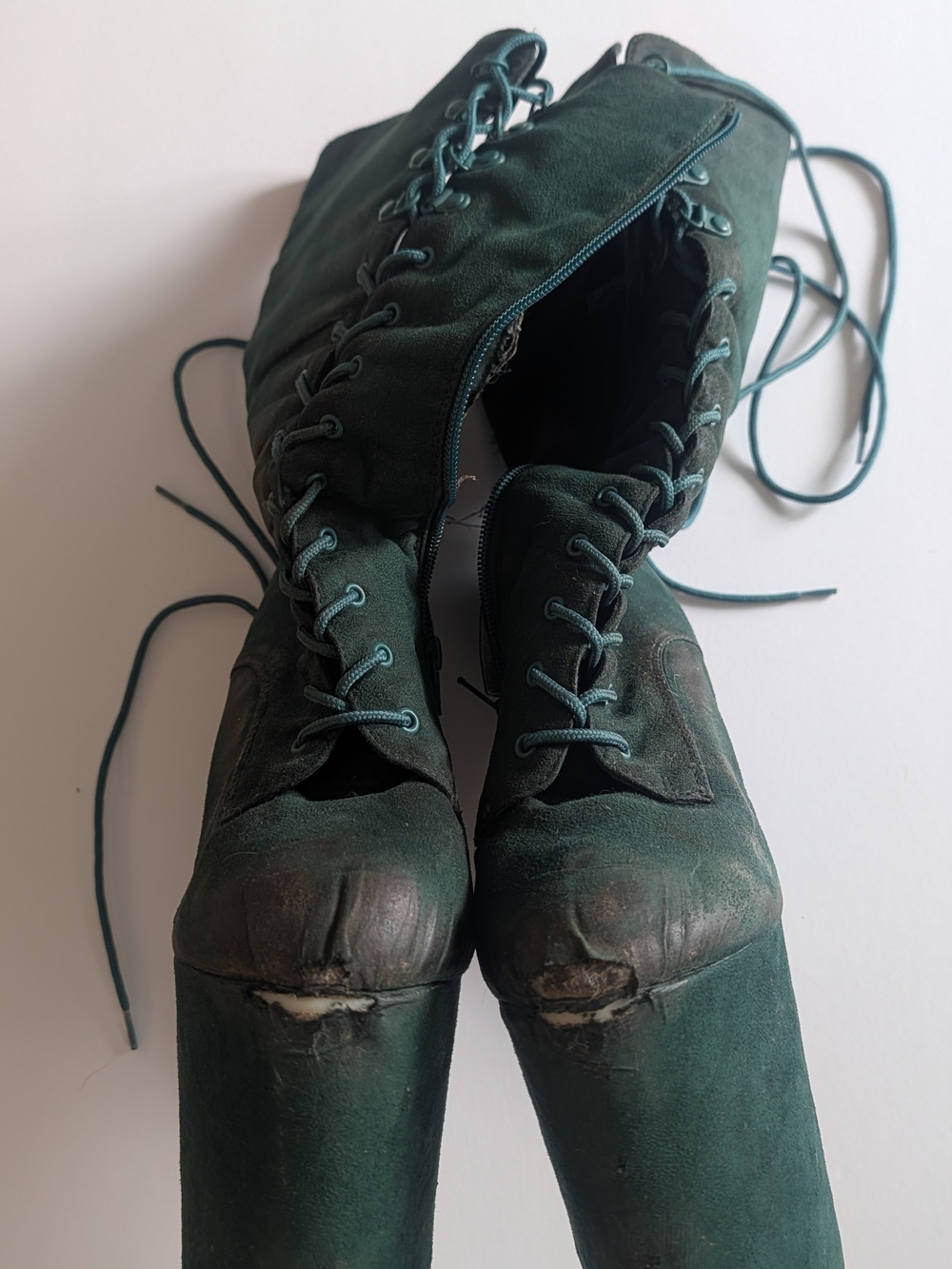 Women's Lace-Up Boots in Dark Green - Pleaser